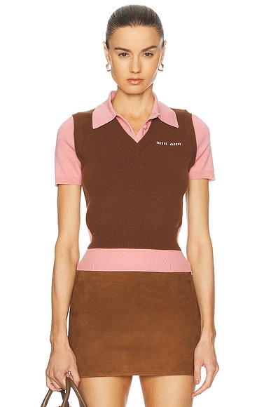 Miu Miu Sweater Vest in Tobacco & Rosa