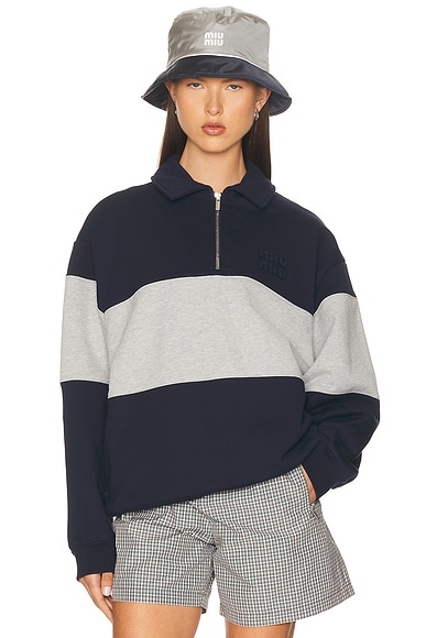 Miu Miu Half Zip Sweatshirt in Blue & Grigio