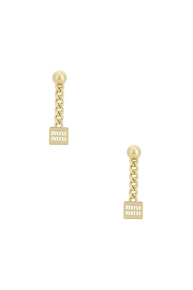 Shop Miu Miu Logo Drop Earrings In Oro