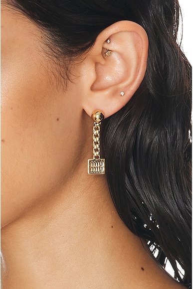 Shop Miu Miu Logo Drop Earrings In Oro