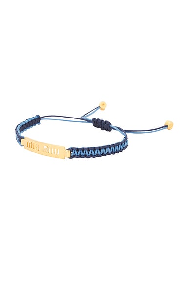 Miu Miu Logo Scooby Bracelet in Oro, Celeste, & Blu