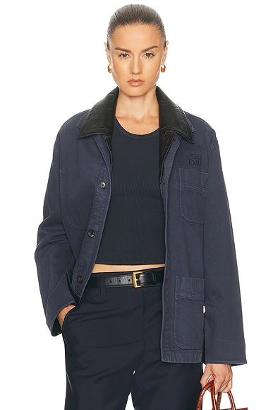 Miu Miu Gabardine Old Pelle Jacket in Ematite