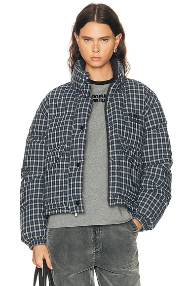 Miu Miu Flanella Ponge Piumino Rev Jacket in Blu & Bianco