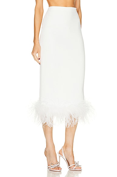 Shop Miu Miu Feather Midi Skirt In Bianco