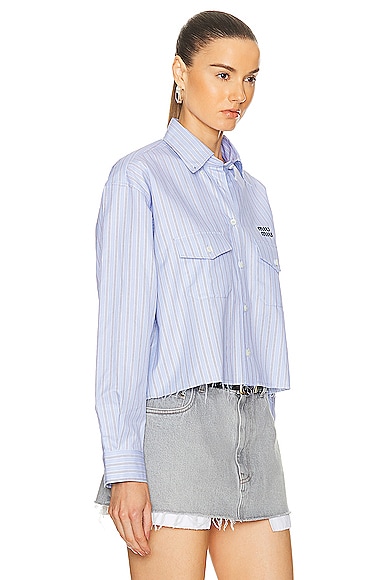Shop Miu Miu Long Sleeve Shirt In Cielo & Blu