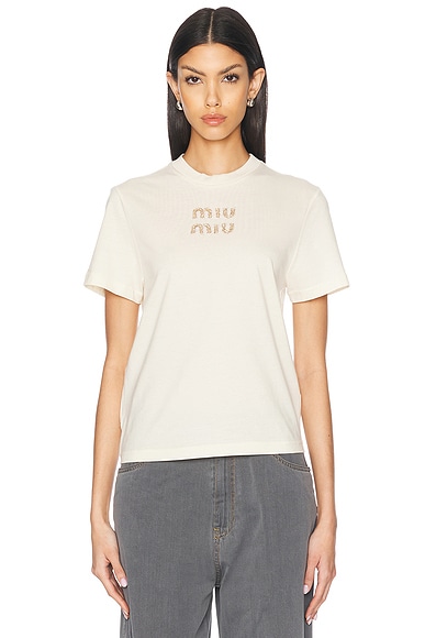 Miu Miu Logo T-Shirt in Natural