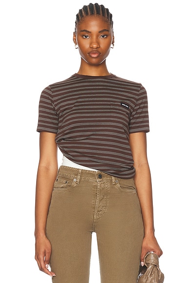 Miu Miu Short Sleeve T-Shirt in Cacao & Bianco | FWRD