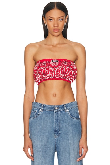 Miu Miu Bandeau Top in Bianco & Rosso