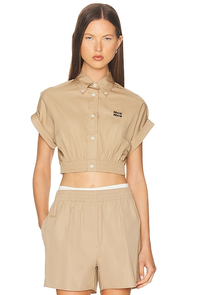 Miu Miu Short Sleeve Shirt in Kaki