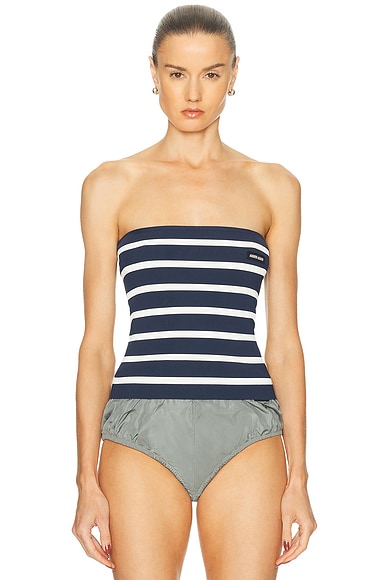 Miu Miu Strapless Top in Blue & Naturale