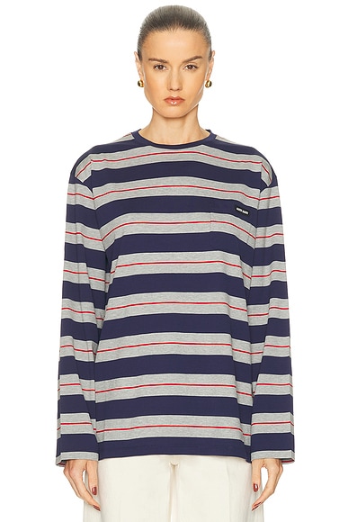 Miu Miu Long Sleeve T-Shirt in Grigio & Navy