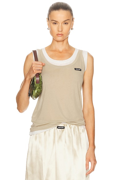 Miu Miu Layered Tank Top in Bianco & Pomice