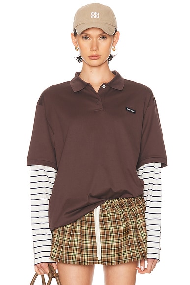 Layered Polo Top in Cacao, Blu, & Talco