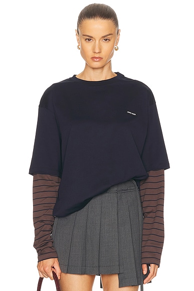Miu Miu Layered Polo Top in Blu & Cacao