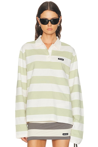 Miu Miu Jersey Righe Top in Petalo & Agave