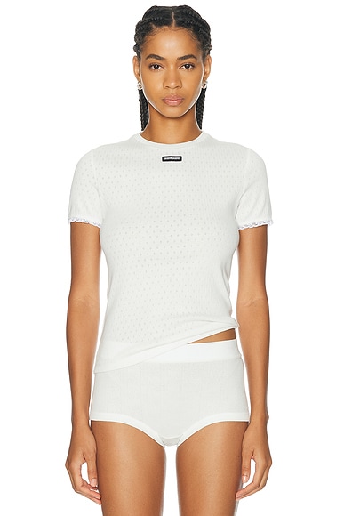 Miu Miu Pointelle Top in Bianco