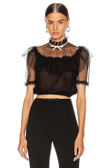 Miu Miu Tulle Crop Blouse in Black | FWRD