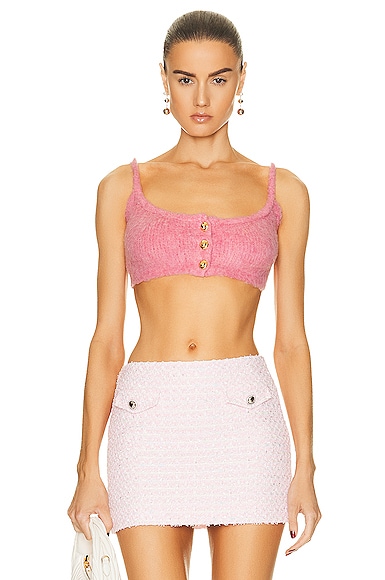 Miu Miu Button-front Knitted Crop Top In Pink