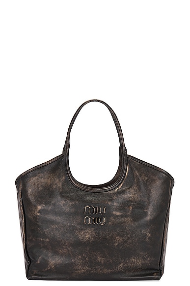 Miu Miu Leather Tote Bag in Sabbia & Caffe