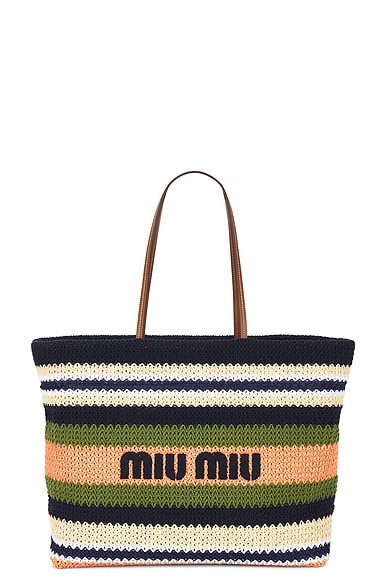 Miu Miu Tessuto Tote Bag in Blu, Edera, & Tulipano