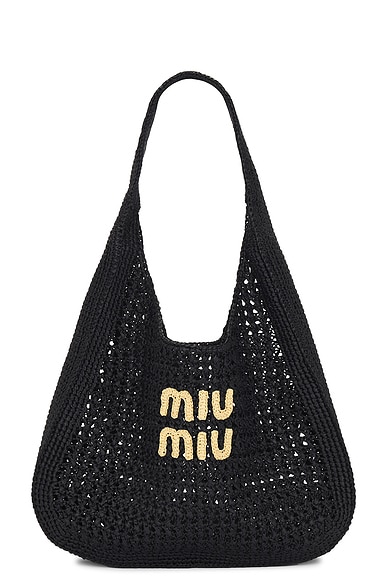 Miu Miu Crochet Hobo Bag in Nero & Naturale | FWRD