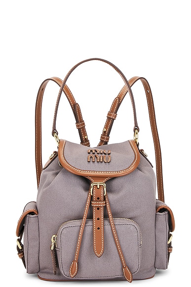 Miu Miu Canapa & Soft Calf Backpack in Alluminio & Brandy