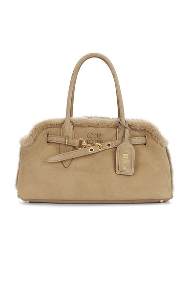 Miu Miu Aventure Camoscio Shearling Bag in Sabbia