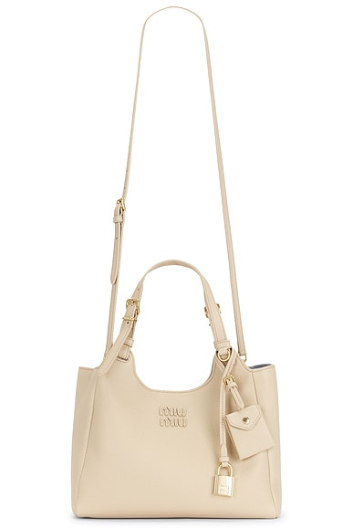Miu Miu Vitello Phenix Shoulder Bag in Travertino & Pervinca