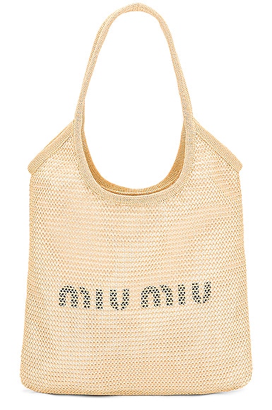 Miu Miu Rafia Logo Bag in Naturale | FWRD