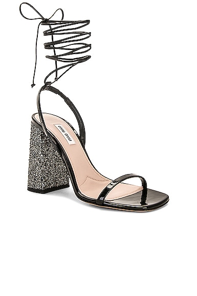 Miu Miu Wrap Around Sandal In Nero & Ardesia