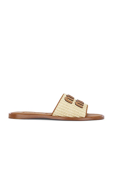 Shop Miu Miu Logo Slide Sandal In Naturale