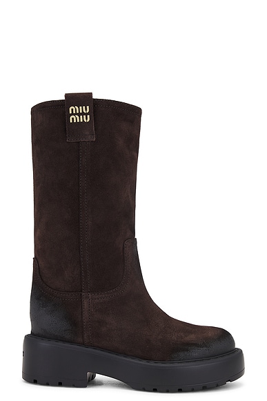 Miu Miu Suede Calf Boot in Moro | FWRD