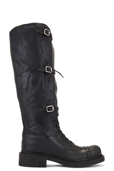 Miu Miu Knee High Combat Boot in Nero