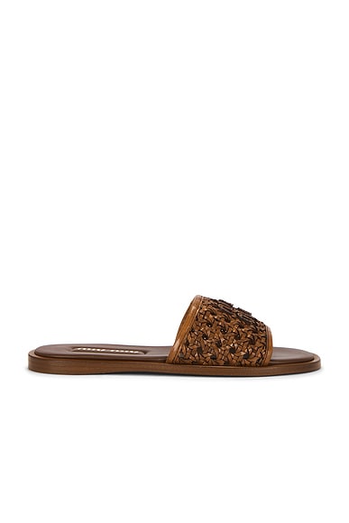 Miu Miu Intreccio Ciabette Slide in Cognac