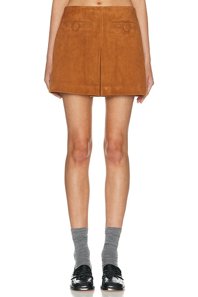 Marc Jacobs Suede Box Pleat Mini Skirt in Copper