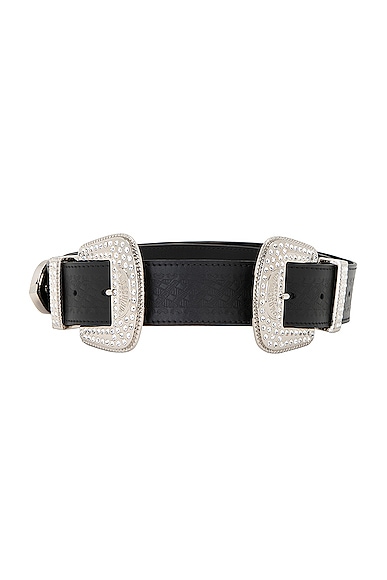Moschino Jeans Leather Belt in Fantasy Print Black