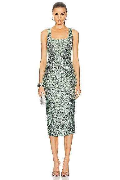 Moschino Jeans Sequins Sleeveless Midi Dress in Green