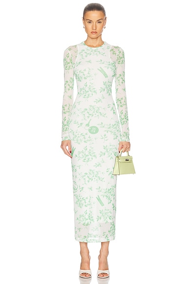 Moschino Jeans Floral Long Sleeve Dress in Multi White