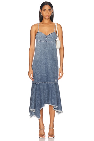 Moschino Jeans Sleeveless Denim Dress in Multi Light Blue