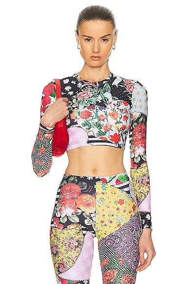 Moschino Jeans Long Sleeve Cropped Top in Fantasy Print