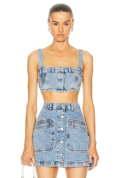 Moschino Jeans Cropped Tank Top in Fantasy Print Blue
