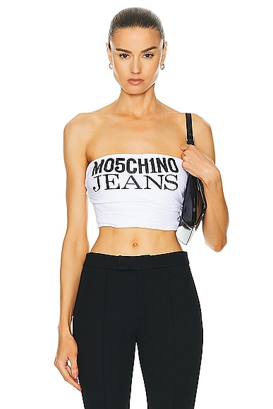 Moschino Jeans Strapless Cropped Top in White