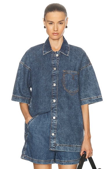 Moschino Jeans Short Sleeve Shirt in Multi Blue