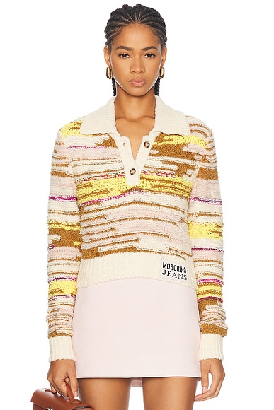 Moschino Jeans Hiking Long Sleeve Top in Multi White
