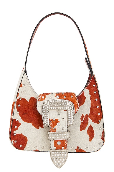 Moschino Jeans Buckle Shoulder Bag in Fantasy Print Brown