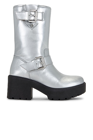 Moschino Jeans Soft Leather Boot in Silver
