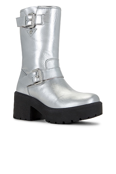 Moschino Soft Leather Boot In Silver
