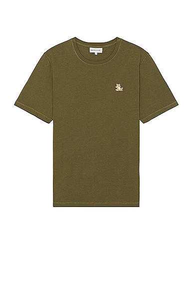 Maison Kitsune Chillax Fox Patch Regular T-shirt in Military Green