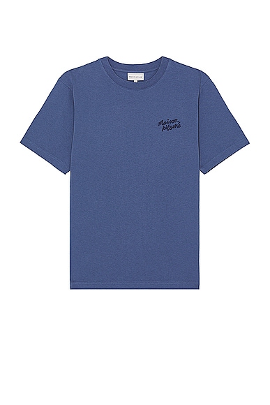 Maison Kitsune Handwriting Comfort T-shirt in Storm Blue