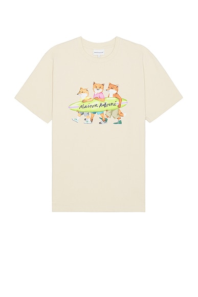 Maison Kitsune Surfing Foxes Comfort T-shirt in Paper